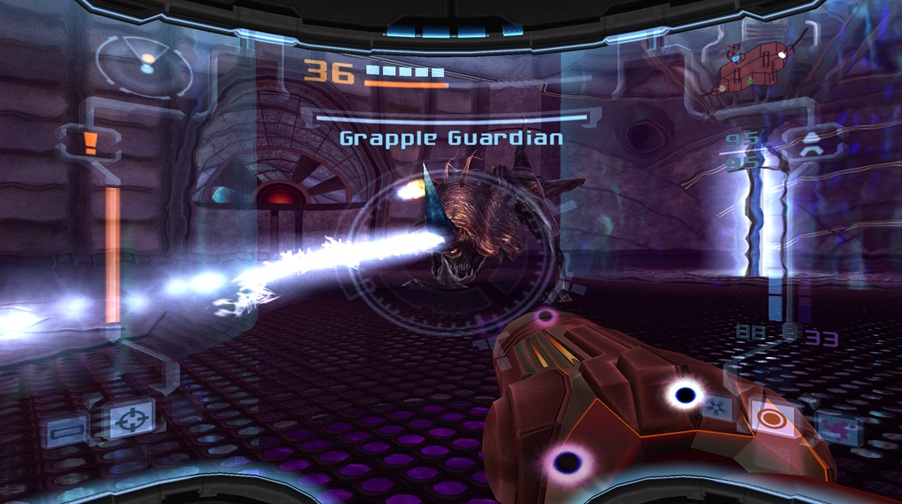 The Grapple Guardian using your own grapple beam against you. Rude! The Grapple Guardian using your own grapple beam against you. Rude!